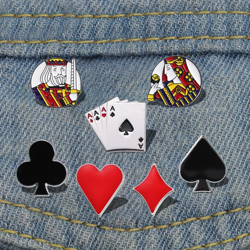 

Playing Cards Enamel Pins Custom Poker King Queen Spade Heart Club Brooches Lapel Badges Punk Jewelry Gift for Kids Friends