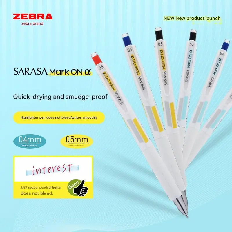 Zebra Sarasa Mark ON α JJZ111 Gel Pen JJ77 Upgraded Waterproof Ink No Bleeding with Highlighters 0.4/0.5 Smooth Writing Supplies