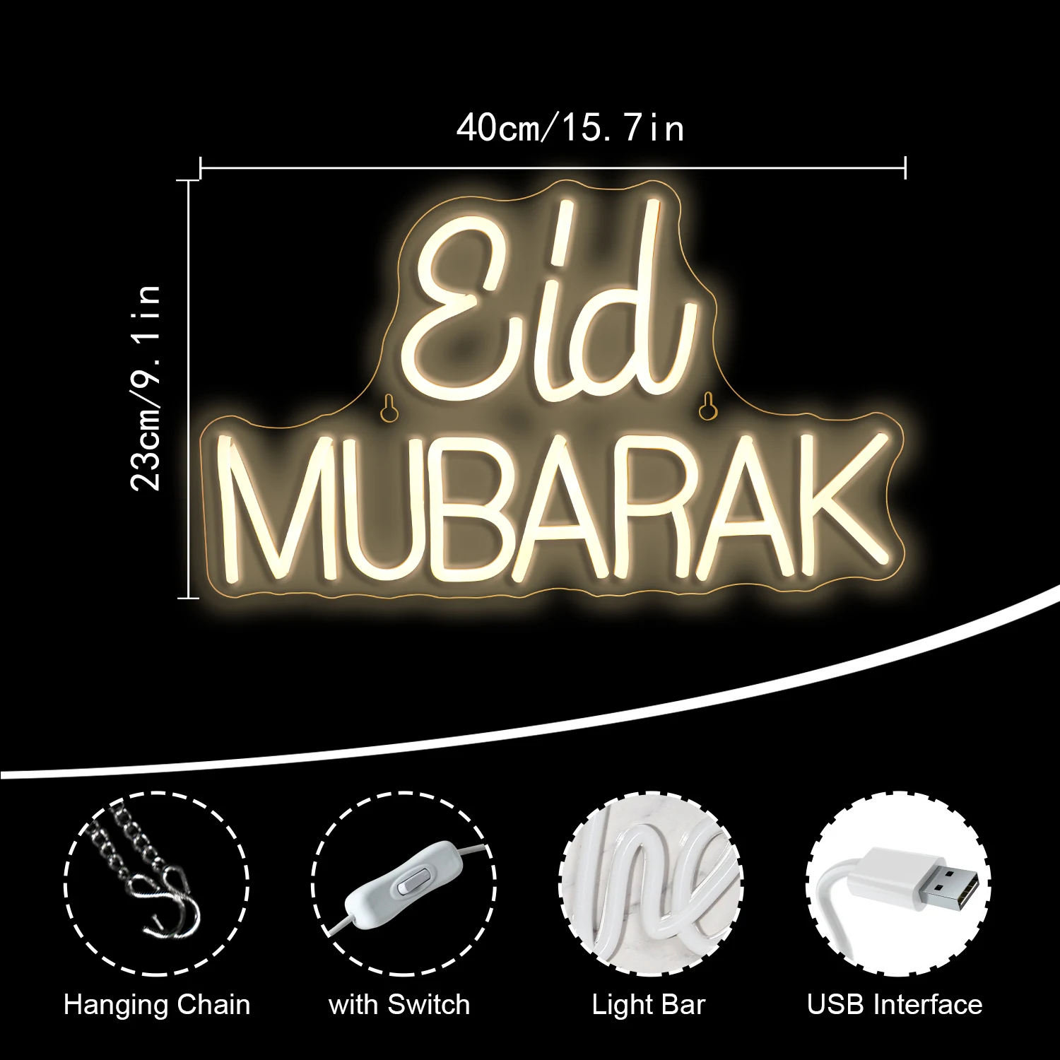 Eid Mubarak Neon Led Sign for Home Ramadan Mubarak Party Decor Neon Sign Islamic Home Bedroom Decoration Neon USB Powered