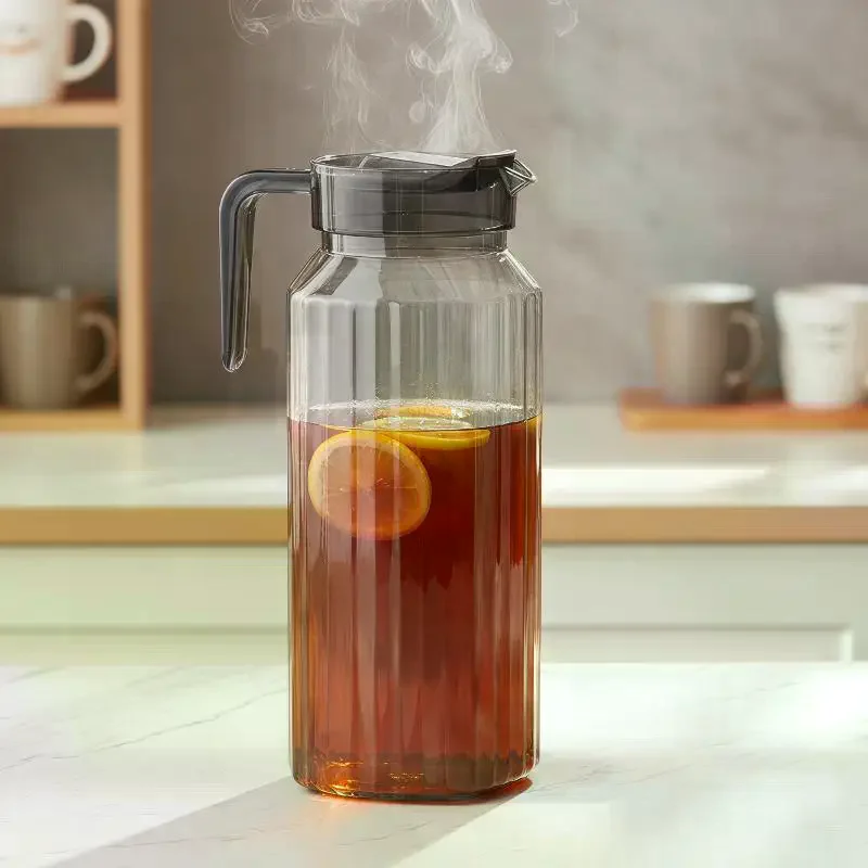 1.1L Large Capacity Ribbed Pitcher With Lid And Handle Transparent Water Jug Drink Storage Pot For Home And Office Use