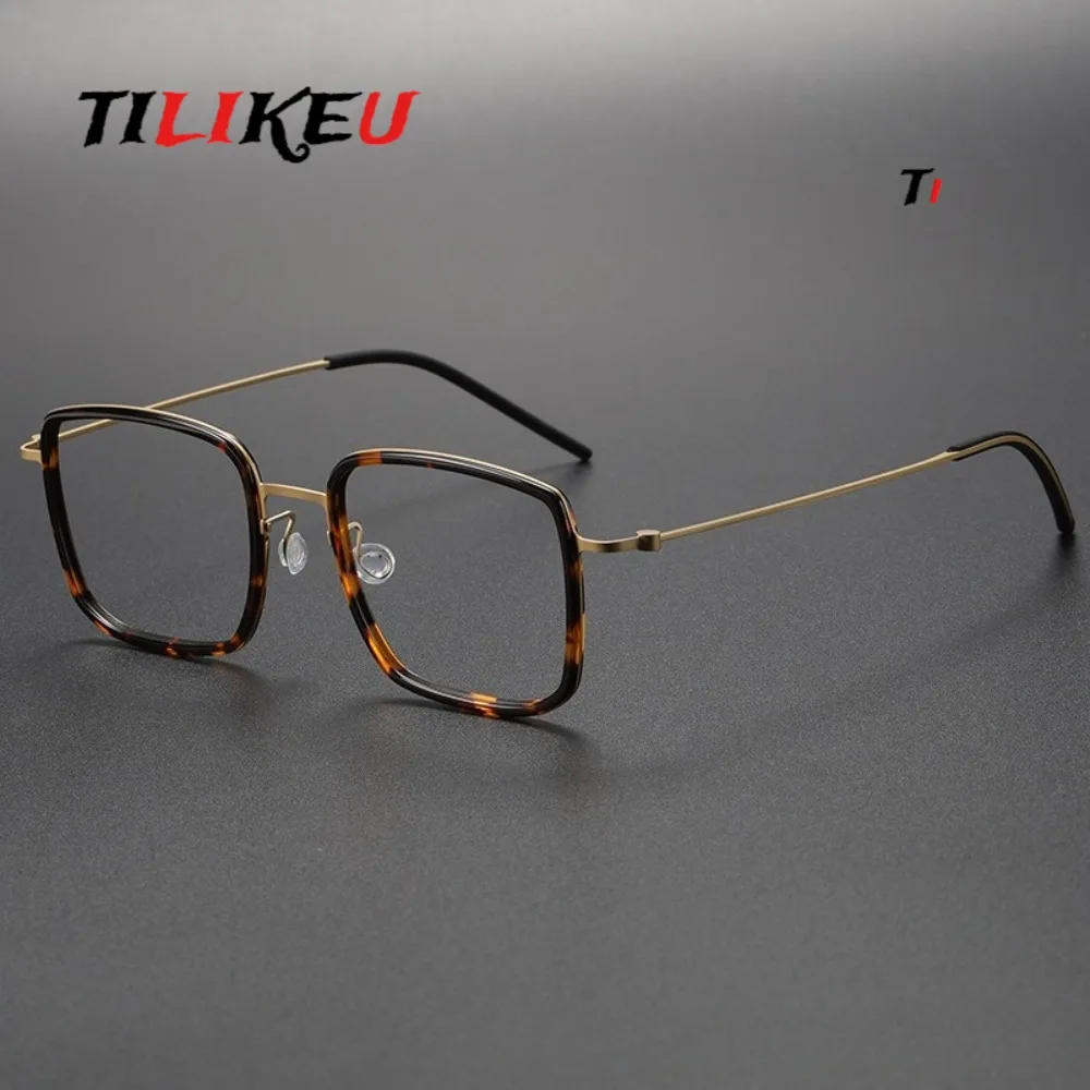 

2026 Retro Large Frame Ultra-Light Pure Titanium Square Screwless Eyewear Men's Classic Acetate Ring Denmark Glasses Frame 5511A