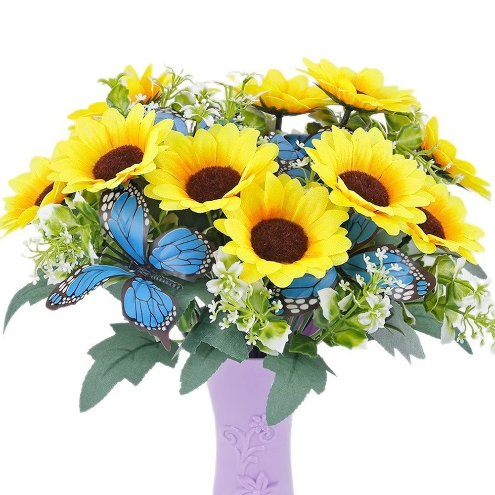 Artificial Sunflower Bouquet 30cm Silk Fake Flowers With Plastic Stems Vibrant Yellow Home Wedding Outdoor Decor Floral Arrangem