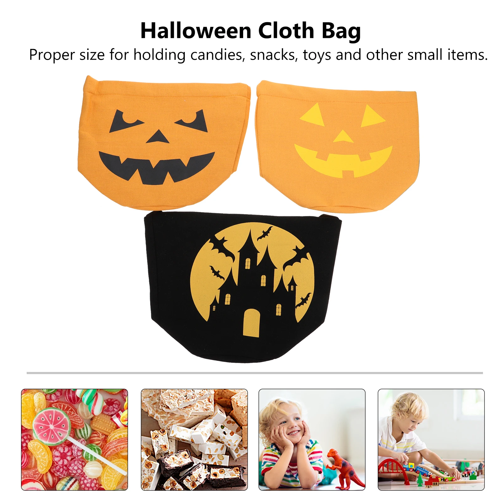 

3 Pcs Halloween Candy Bag Gift Pouch Party Canvas Tote Bulk Cloth Snack Goodies