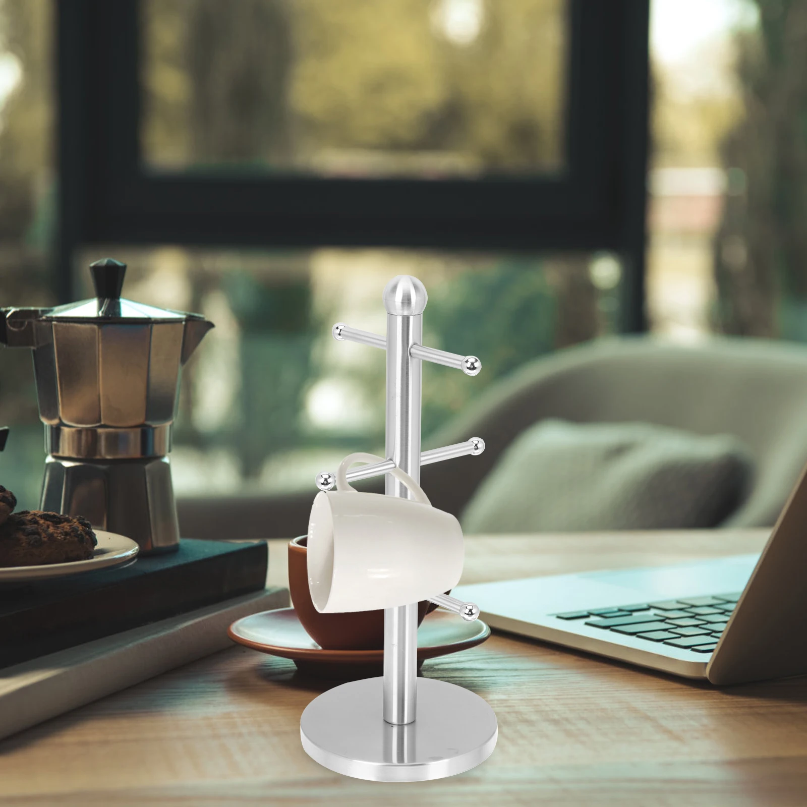 Tree-shaped Cup Holder Coffee Mug Round Stainless Steel Tea Storage Rack for Countertop