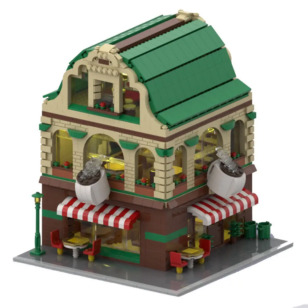 

2 Floors Coffee Shop with Warehouse Modular Building 2288 Pieces MOC Build