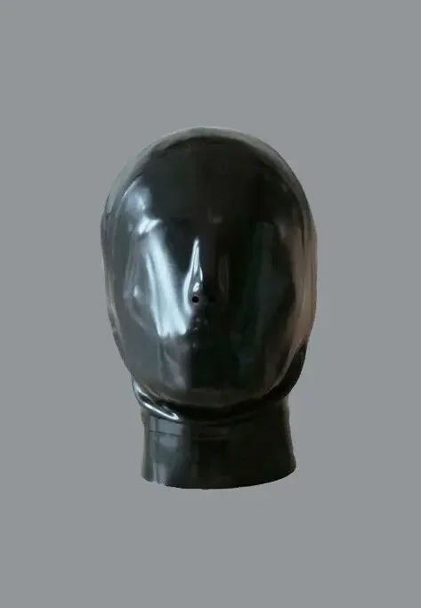 Rubber Latex Full Face Hood with No Eyes, Mouth just se Holes Gummi Party Suit Catsuit Ganzanzug