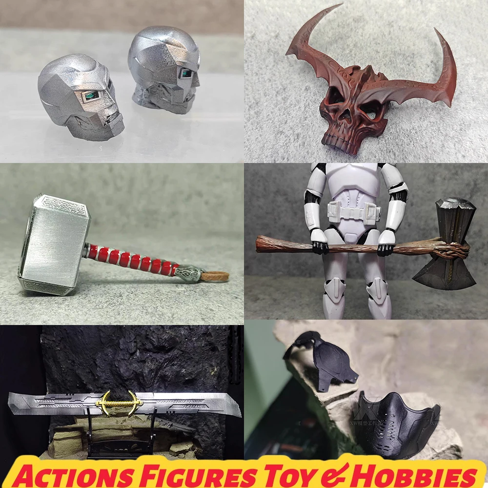 

1/6 1/12 Scene Accessories Storm Axe Thor Hammer Surtr Bull Head Crown Winter Soldier Mask Glasses for 12" 6" Action Figure Body