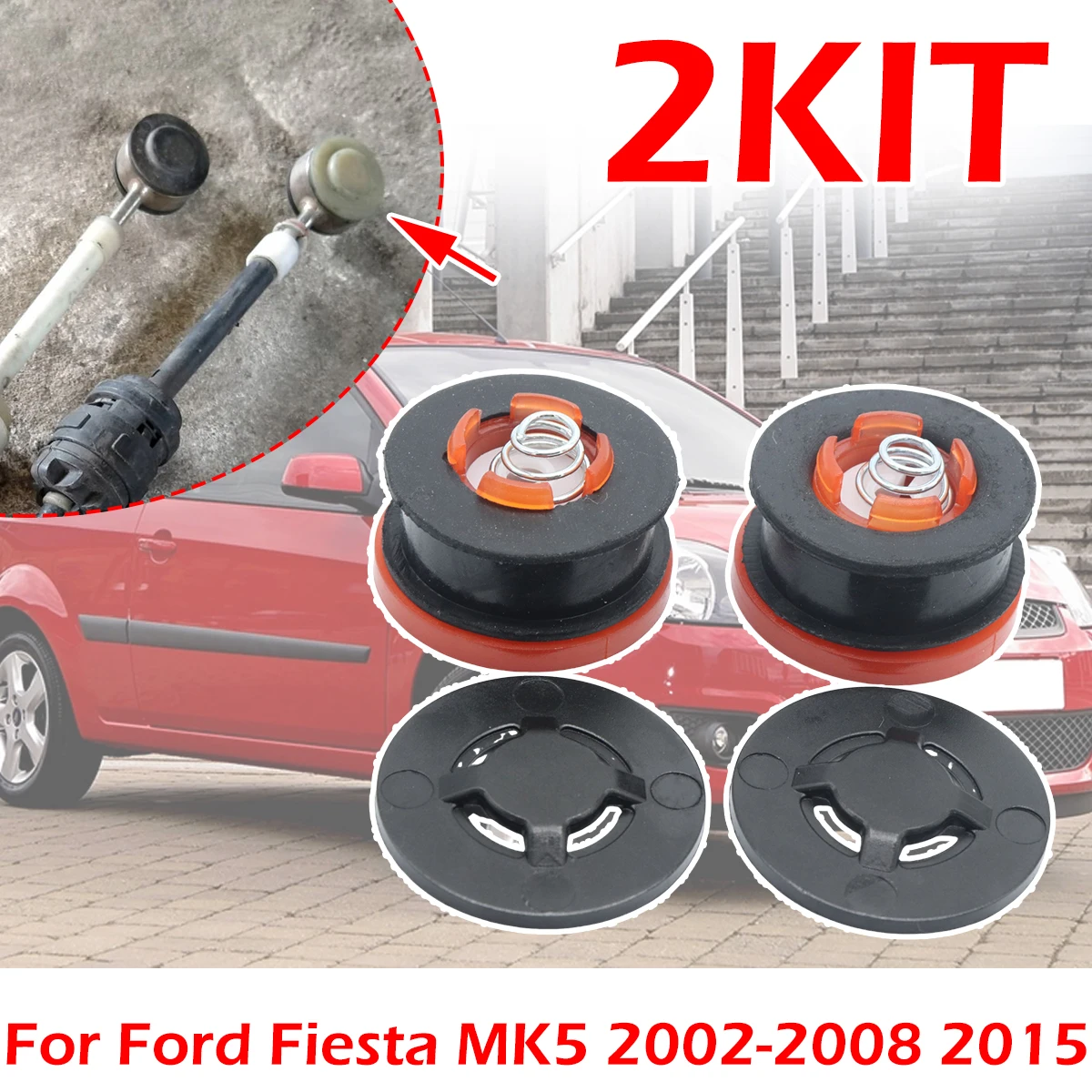 

2kit Gearbox Shifter lever Selector Bushing Grommet Gear Cable Linkage End Rod Pivot Connector For Ford Fiesta MK5 2002-2008