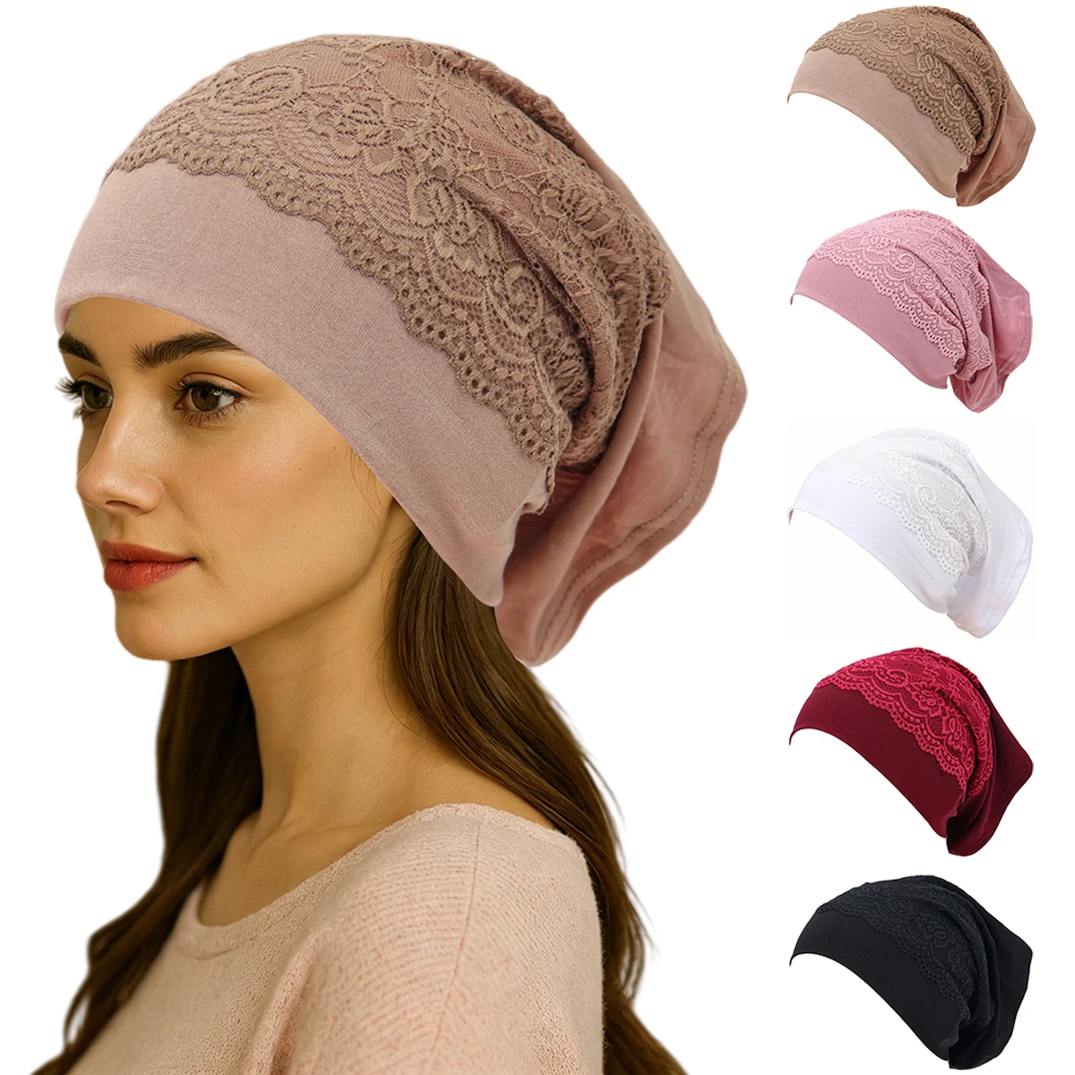 

2026 New Inner Hijab Undercap With Lace Muslim Turban Islam Underscarf Hijab Bonnet Soft Stretch HIjabs Tube Cap Turbante
