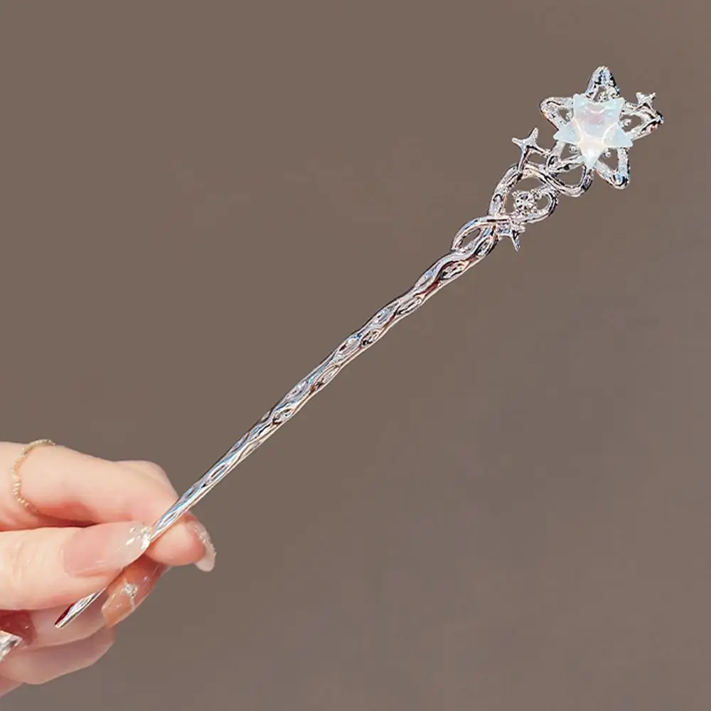 Simple Chinese Moonlight Stone Star Hairpin Ancient Style DIY Hair Sticks Moon Shaped Hairpins Girls Jewelry