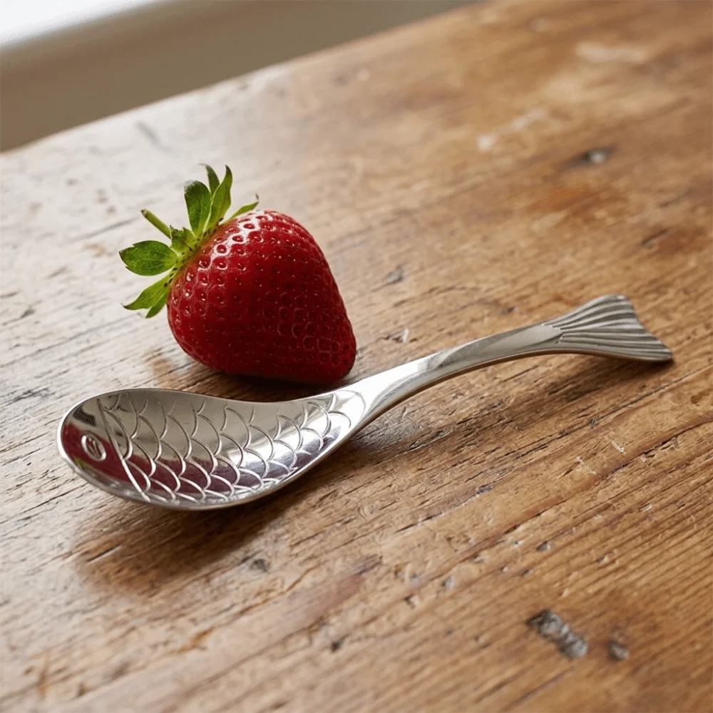 4Pcs Thickened Creative Spoon Exquisite Carp Pattern Tableware Spoon One‑piece Rustless Steel Dessert Spoon Tableware Lovers