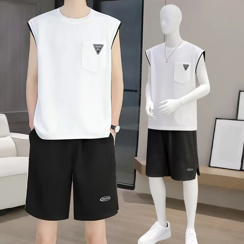 

2025 Men's 2-Piece Set: Sleeveless Casual Vest + Stylish Shorts, Elastic Fabric, Gym & Outdoor Sports, Daily Wear Outfit