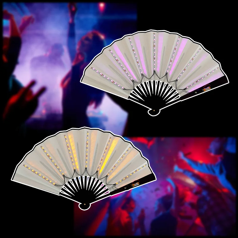 1pc LED Light Emitting Fan Party Flashing Folding Fan Chinese Style Folding Fan Held Folding Fan For Wedding Party Decoration