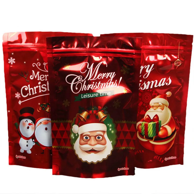 10~100PCS Aluminum Foil Merry Christmas Ziplock Package Bag Xmas Santa Claus Wedding Child Gifts Socks Snack Sugar Toys Pouches