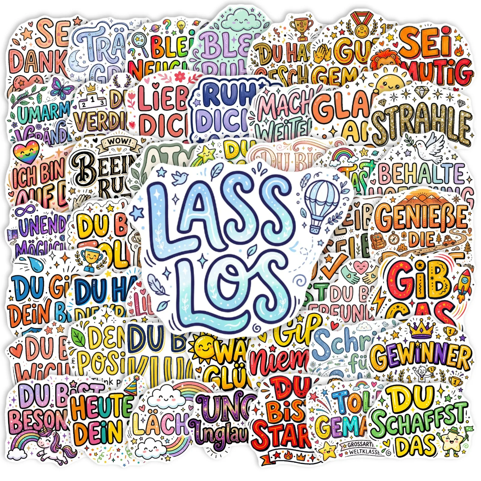 10/50PCS German Interesting Sentences Stickers Cartoon Creative Short Sentences Graffiti Decoration Notebook Mobile Guitar Decal