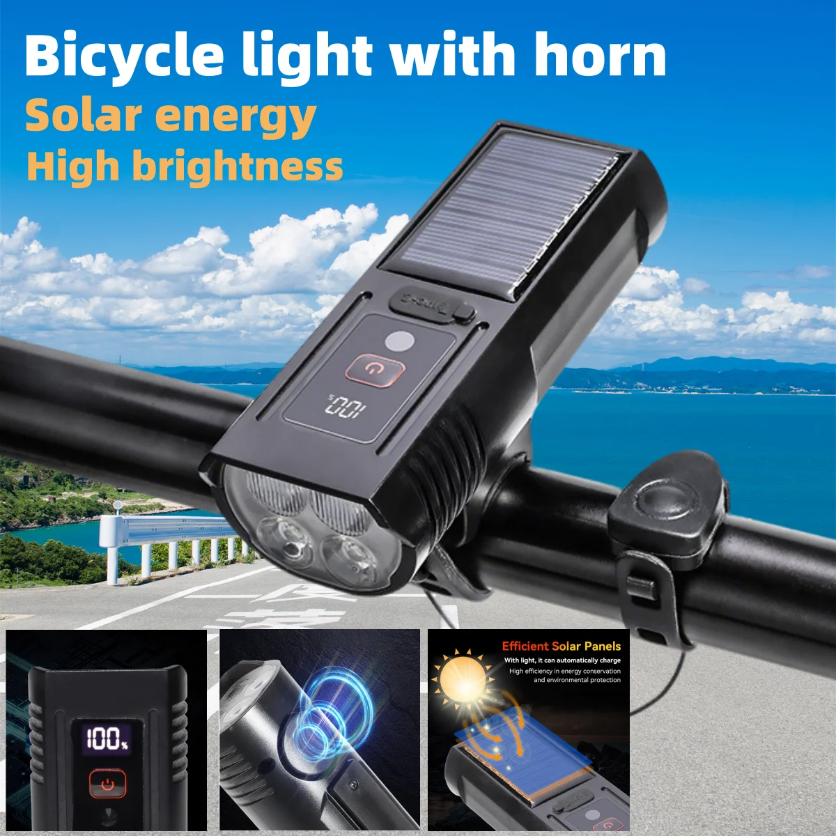 ESLNF Bicycle light horn Solar Display Digital with energy Headlight Bicycle Road MTB Outdoor Cycling Light Bicycle Front Light