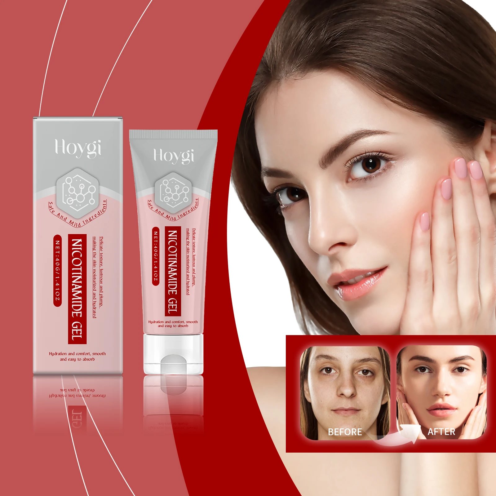 Nicotinamide Gel 40g - Verhelderende en hydraterende gezichtsgel, voller de huid, lichtgewicht formule, 1,4 oz, voor doffe en droge huid