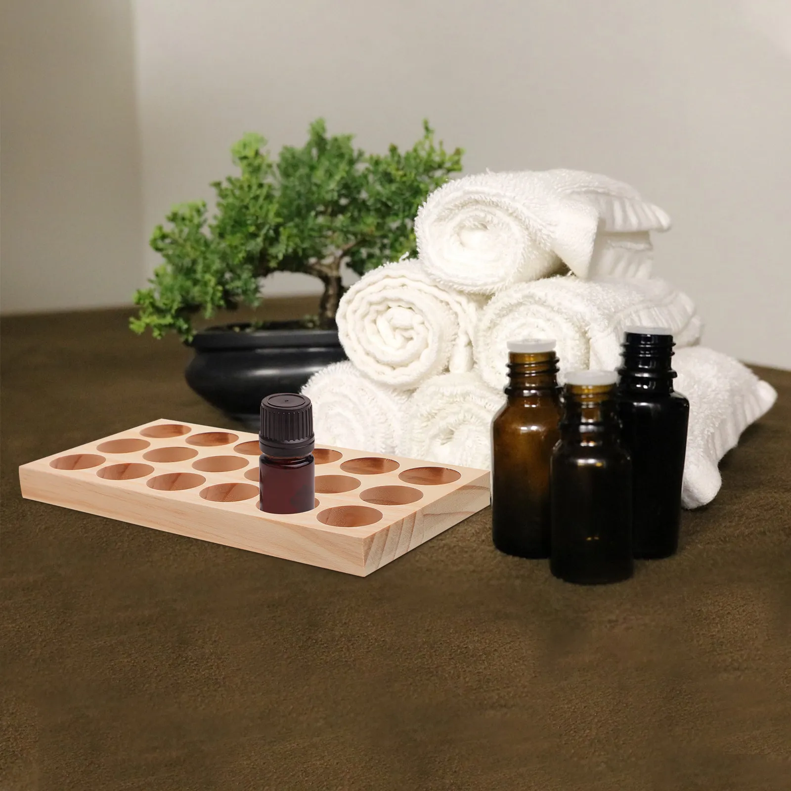 18-Slot Essential Oil Bottle Organizer Wooden Display Stand for Home Massage Salon Small Perfume Bottle Holder Essential Oil