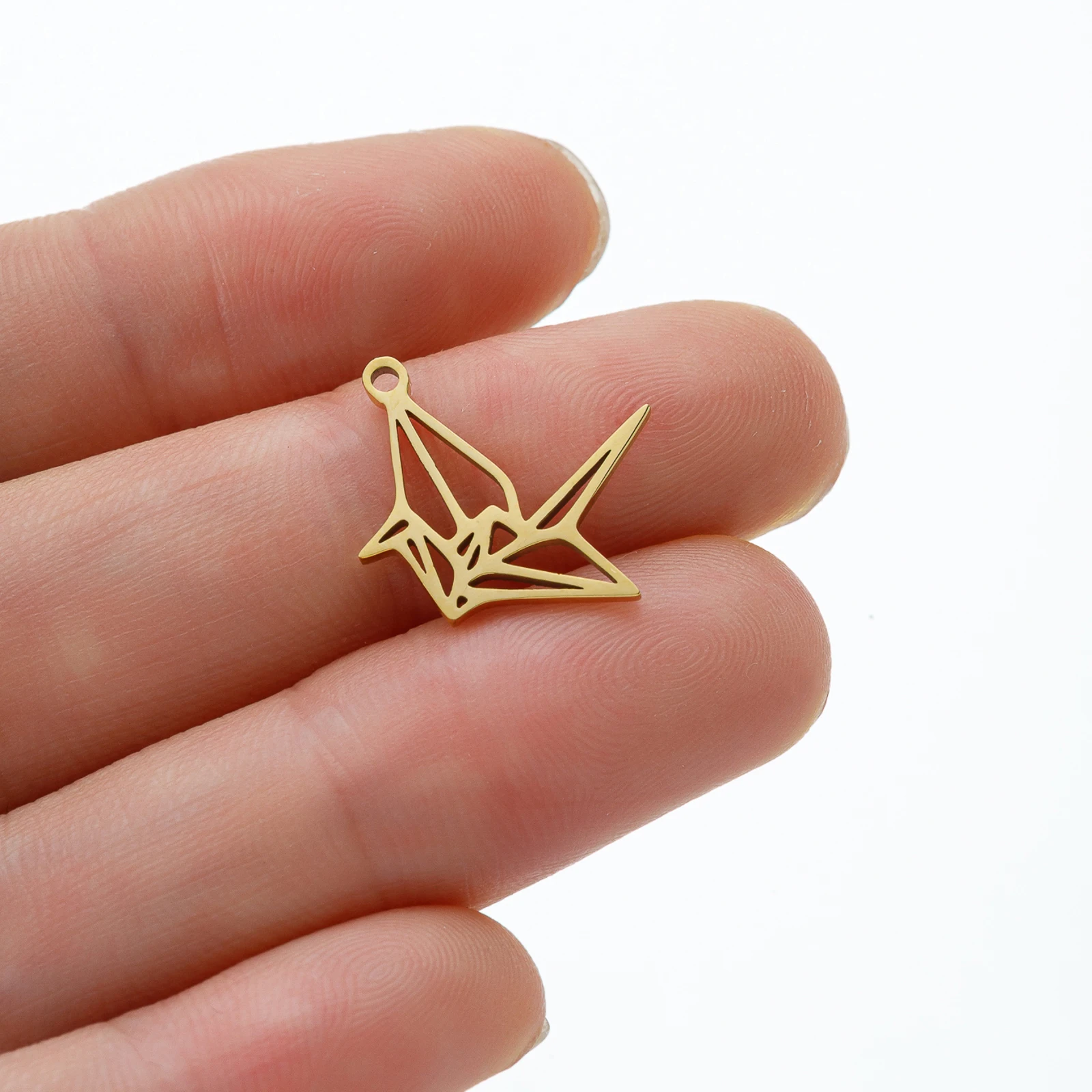 Jisensp 5pcs/lot Stainless Steel Charms Vintage Origami Paper Cranes 17x14mm Antique Pendant for Handmade Jewelry Making