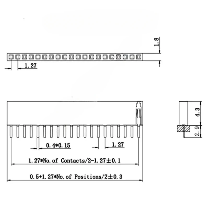 1.27 Single Row Pin Female Header Socket Pitch 1.27mm 1*2P 3P 4P 6P 8P 12P 15P 20P 40P 1x40Pin Connector For Arduino