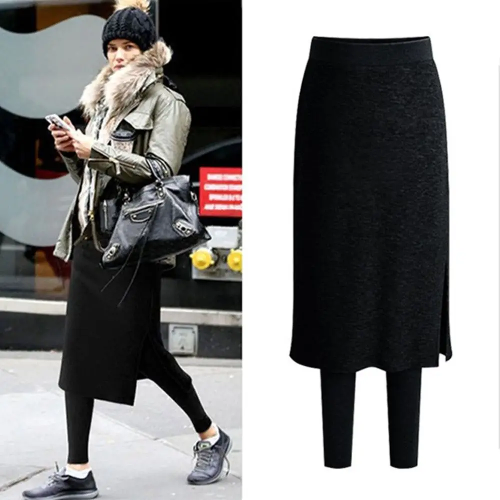 

Cusual Autumn Winter Women Leggings Slim Fit Thickened Fake Skirt Warm Fleece Pants