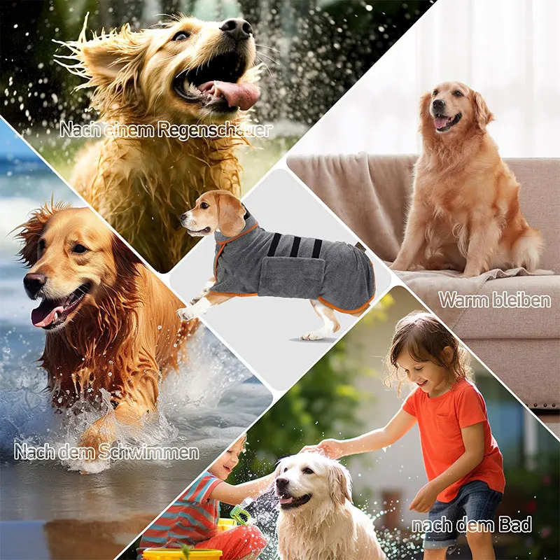 เสื้อคลุมอาบน้ำสำหรับสุนัข 2 in 1 แบบปรับได้ด้วยแถบตีนตุ๊กแก แห้งเร็ว ซึมซับน้ำได้ดีเยี่ยม สำหรับสุนัขขนาดเล็กถึงขนาดกลางหลังอาบน้ำ