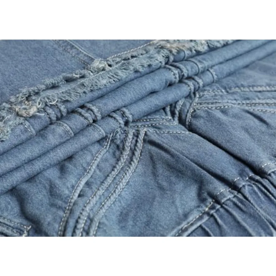 ebossy Women's Casual Elastic Waist Frayed Hem A-Line Distressed Hippie Long Maxi Denim Skirt view 5