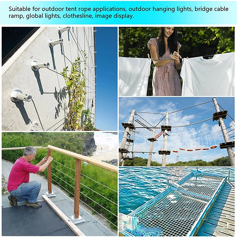 4PCS 2M Filo di Acciaio Inossidabile Baldacchino Corda Pesca Cavo di Sollevamento Stendibiancheria Diametro 2mm Ombra Vela Tenda Kit Antiruggine