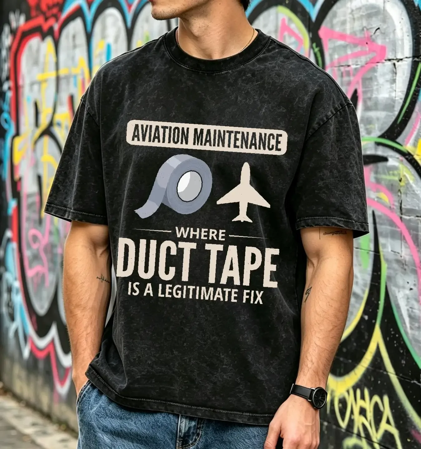 washed T Shirt Aircraft Mechanic Maintenance Technician Service Engineer Aeronautical Engineering Airplane Aviation Duct Tape
