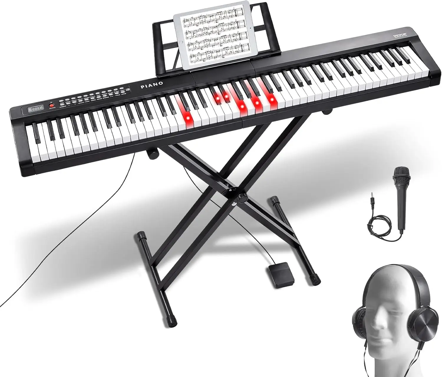 88 Key Digital Piano Keyboard, Semi Weighted Keys, Full Size Electric Keyboard Piano Set with Adjustable Stand Built-In Sp