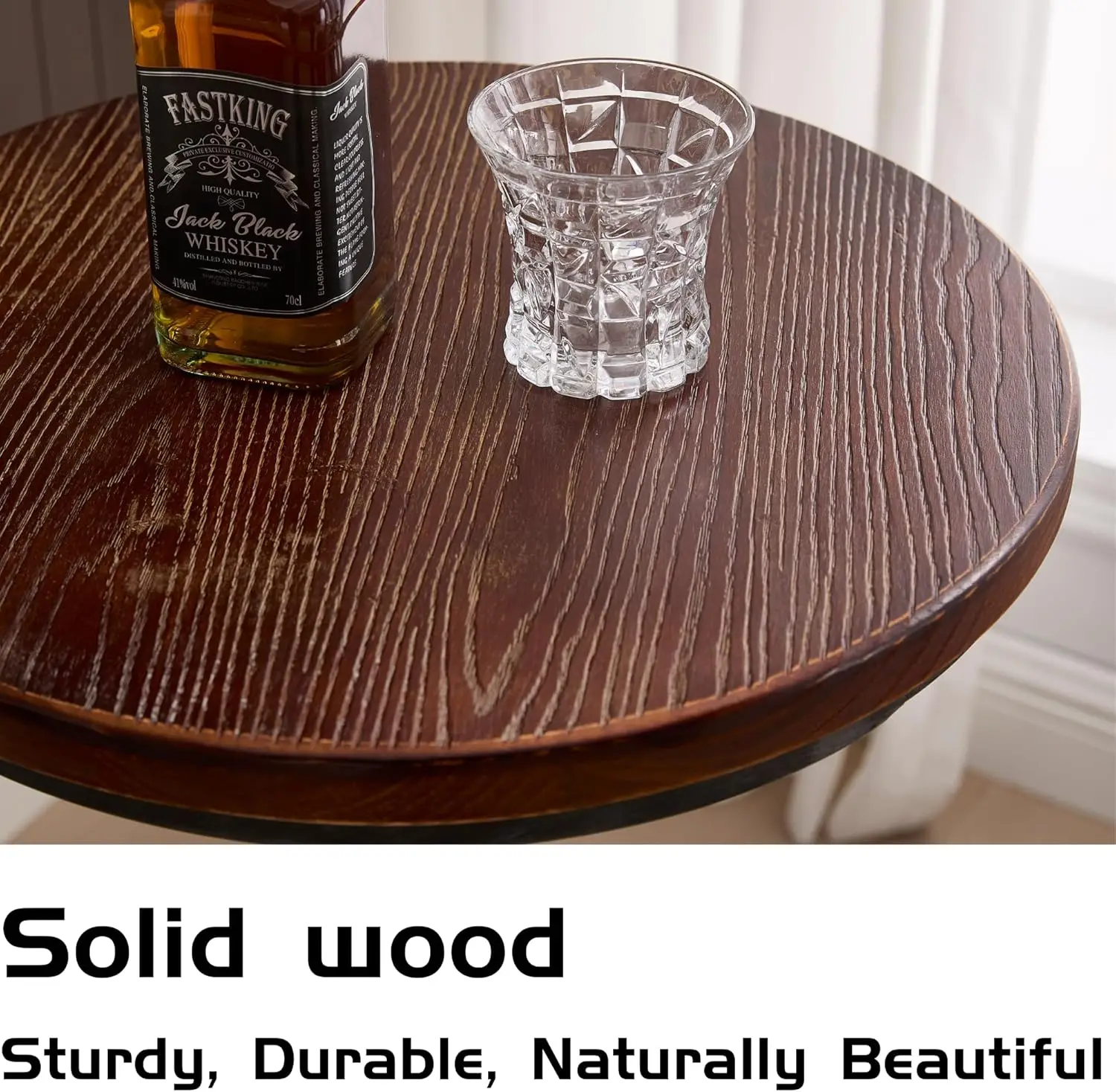 Bar Table 38.5" Whiskey Standing Pub Dining Cafe Table Rustic Round Swivel Brown Wood Top Metal Base Heavy Duty for Kitchen, Caf