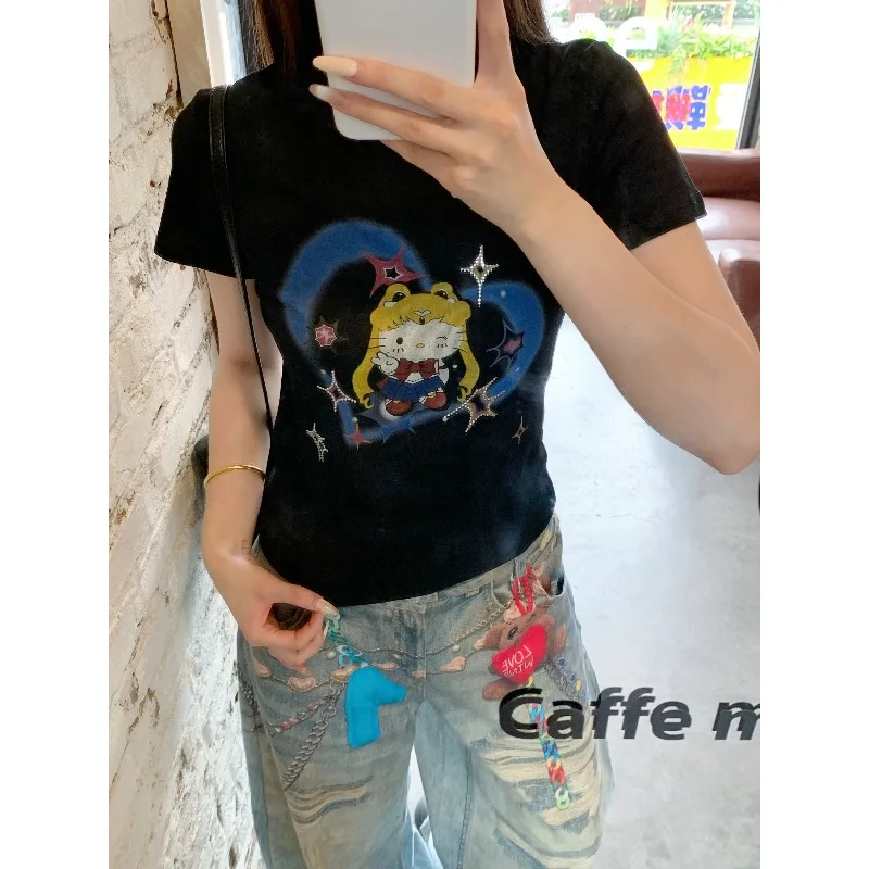 

Women’s Summer T-shirts Hello Kitty Graphics Casualwear 100% Cotton Breathable Shirt Oversized Y2k Fmale Fashion Tops Tee