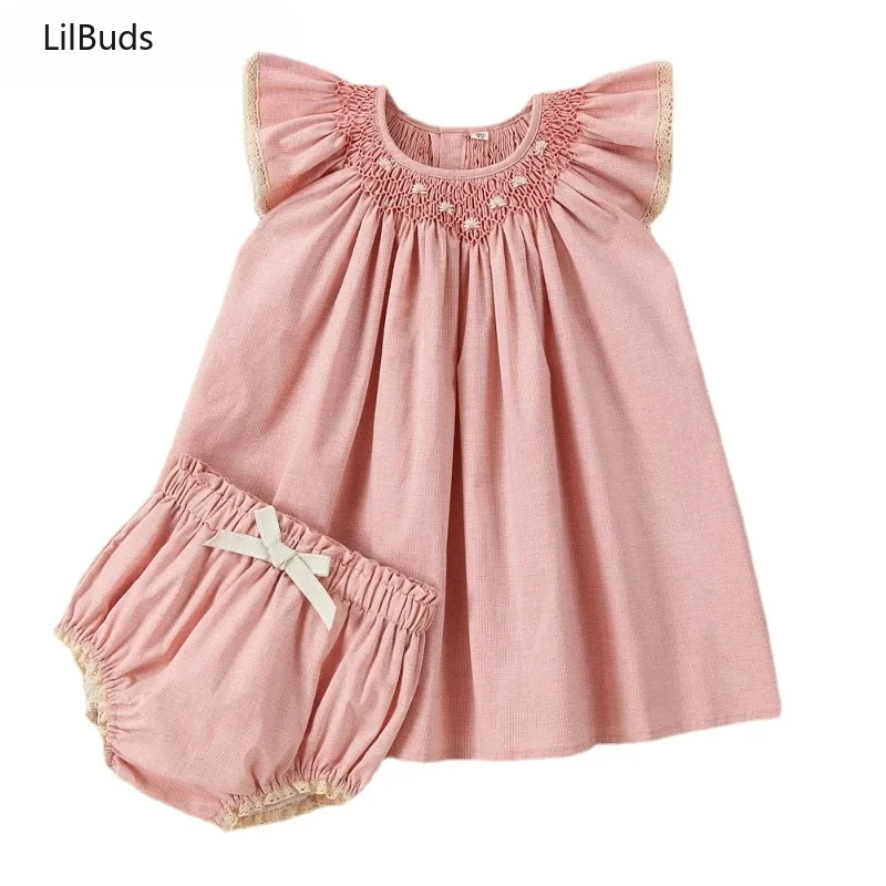 

Baby Suits Spanish Children Cute Clothes Casual Loose Dress and Butt Pants for Kids Girl Pink Embroidery Handmade Infant Summer