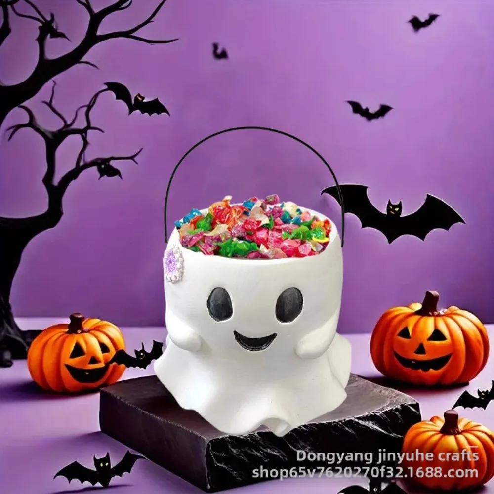 

Halloween Resin Craft Cute Ghost Candy Snack Bucket for Kids Party Gathering Trick or Treat Storage Container Home Decoration