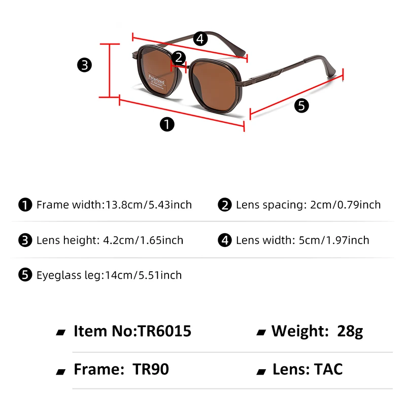 Peekaboo Polarisierte Sonnenbrille für Damen und Herren, TR90 Unisex Eckige Sonnenbrille, Halb-Metall TAC Sommer-Accessoire 2024 – Detail 3