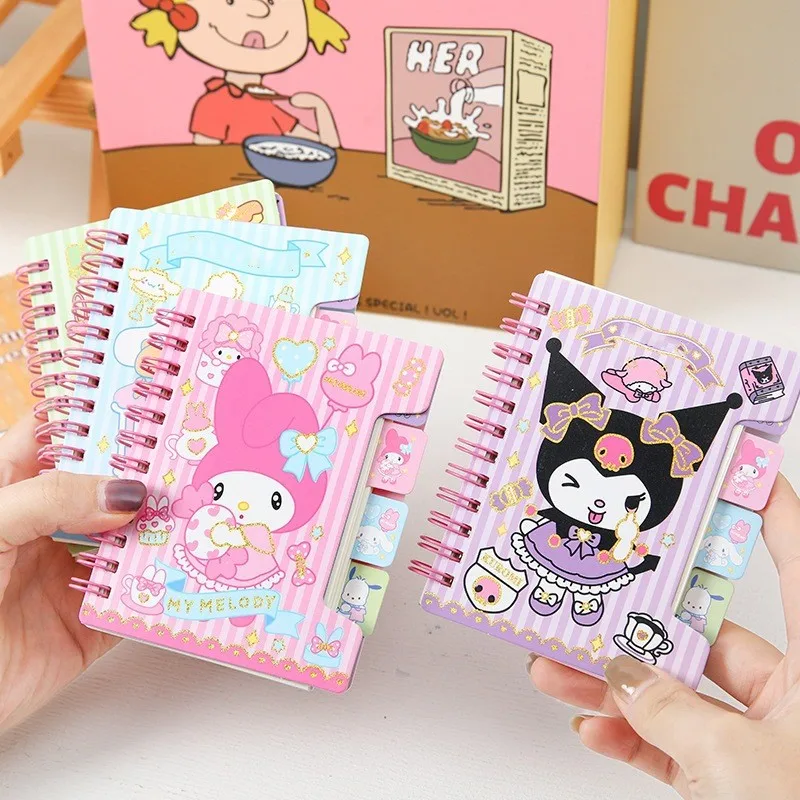 Cuaderno de Diario Sanrio A7, Serie Anime Kawaii, Kuromi, Cinnamoroll, Cuaderno Portátil de Dibujos Animados, Papelería para Estudiantes, Regalos para Niños