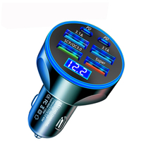 6in1 66W  Car Charger Super Fast Charging With Voltage Digital Monitor,4 USB+2 USB C Multi-Port Car Cigarette Lighter