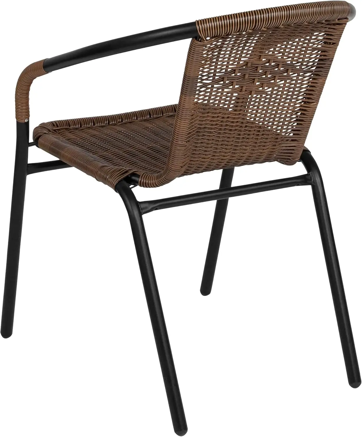 Lila Mesa De Vidro Quadrado, Mesa De Metal, Marrom Escuro Rattan Afiação, 4 Cadeiras, 28"