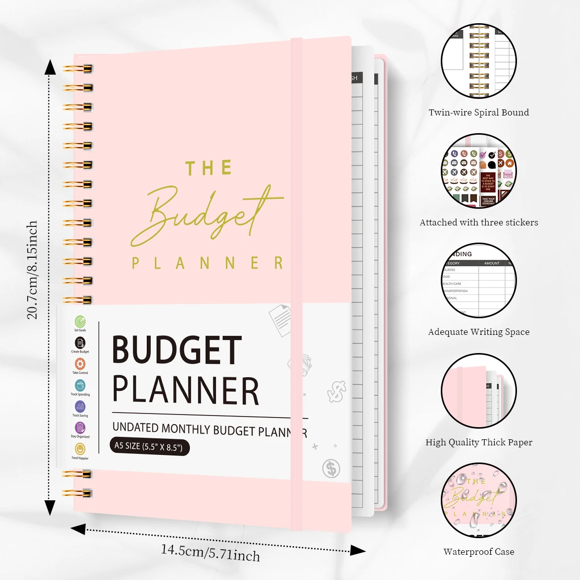A5 Budget Planner Book with 3 Sheets Stickers, Undated Monthly Finance Organizer, Budget Journal for Money Management, Cash Flow view 3