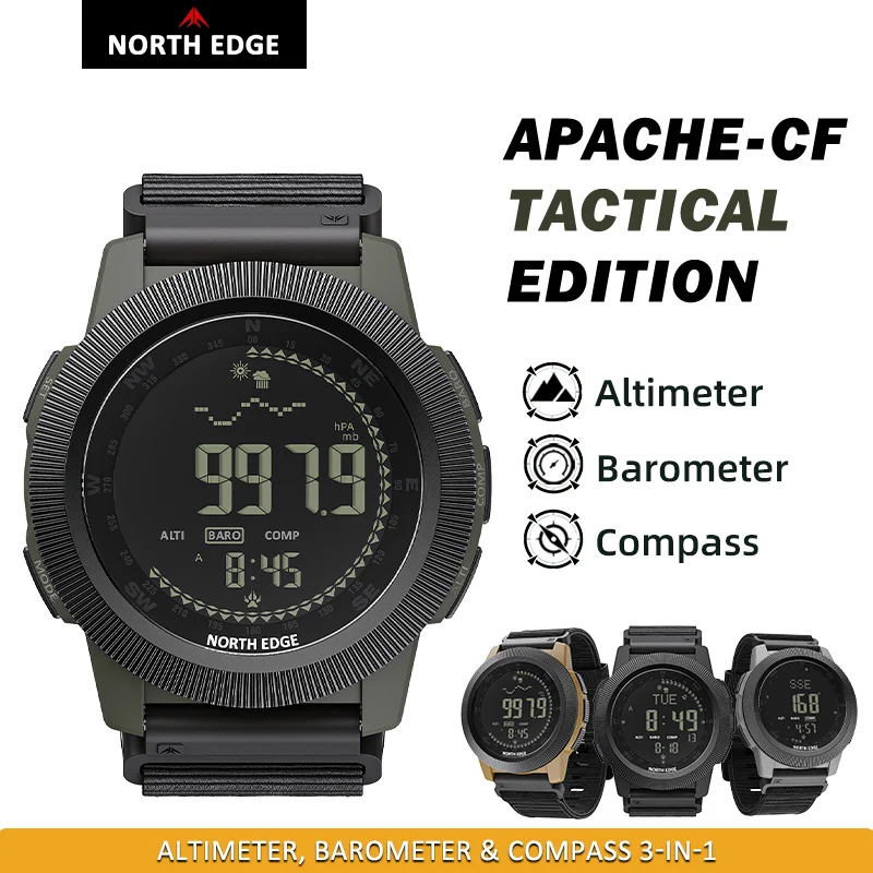 NORTH EDGE APACHE-CF Men's Digital Watch Outdoor Sports Running Swimming Outdoor Sport Watches Altimeter Barometer Compass WR50M