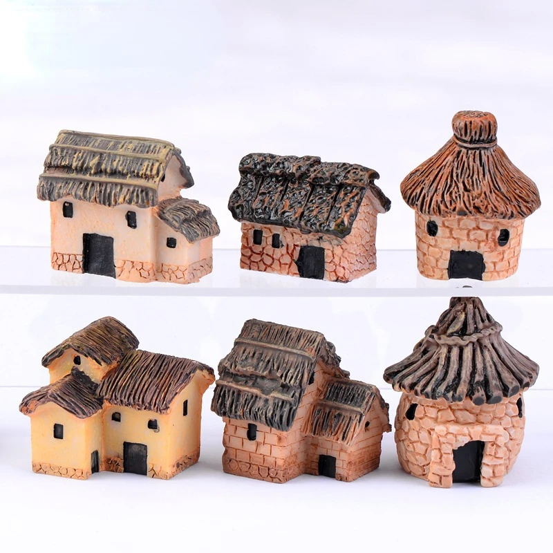 Chinese Antique Mini House Fairy Garden Miniatures Villa Castles Retro Building Village House Dollhouse DIY Accessories