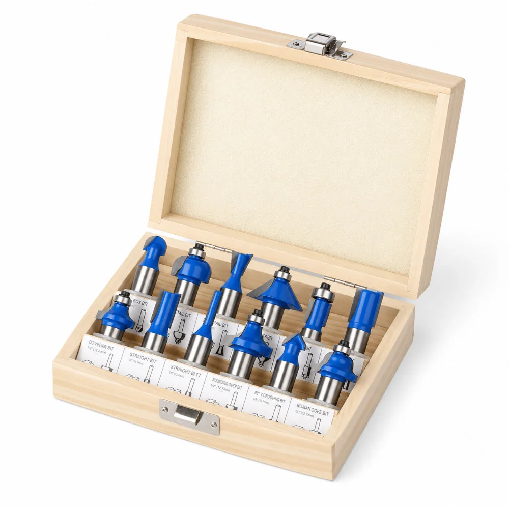 1/2 Handle Blue Woodworking Milling Cutter Set, Tool Head, Electric Wood Milling Carving Machine Milling Cutter Trimming Knife