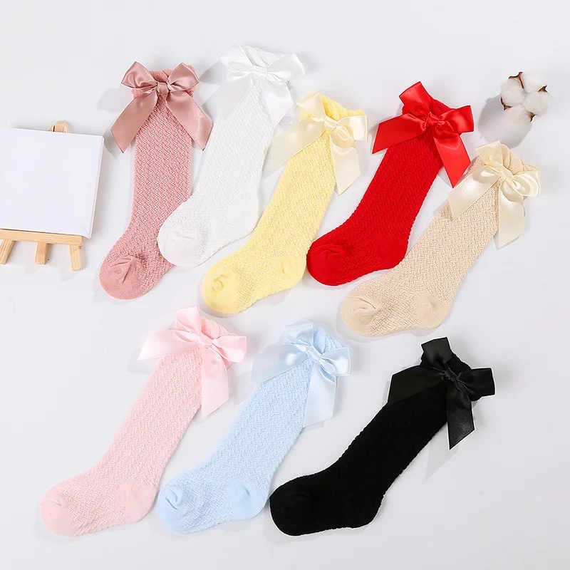 Sweet and Cute Socks for Baby Girls - Non-Skid and Solid Colors - Ribbon Bow-tie Detail and Fashionable Design - 0-3 Years