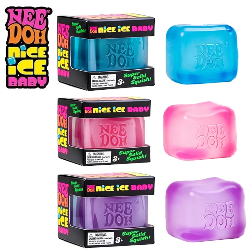 Needoh Nice Ice Mini Cube Clear Fidget Solid Squish Squeeze Toy Slow Rebound Autism ADHD Sensory Regula Focus Train Portable Toy