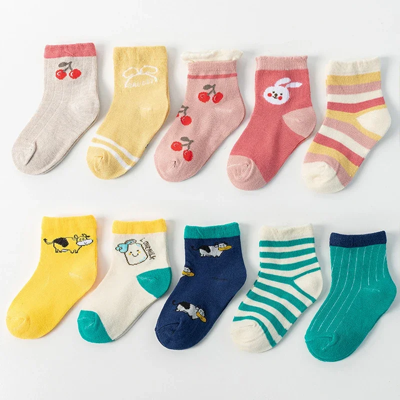 5Pair Cute Cartoon Middle Tube Socks for Boy Girl Sweat Absorption Breathable Sock Fashion Children Sport Socks