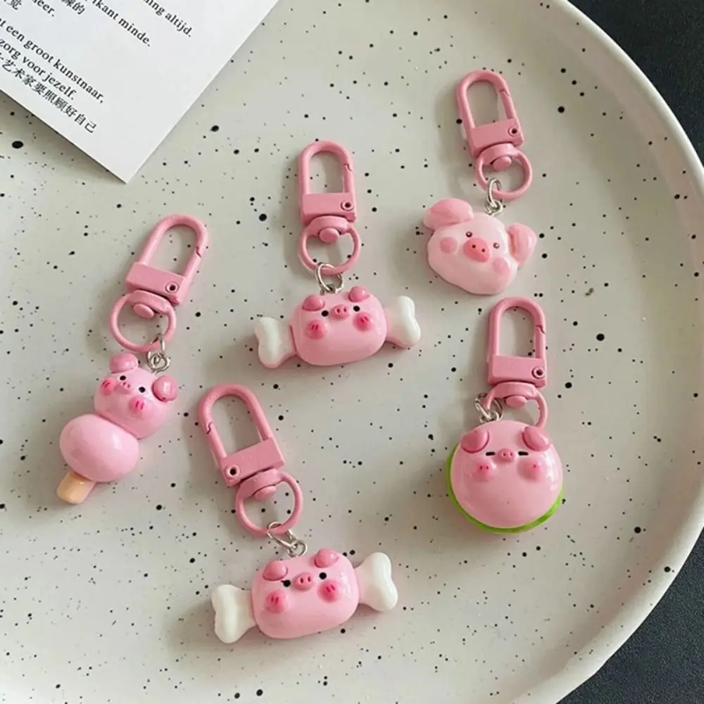 Pink Pig Pink Pig Metal Keychain Gourmet Resin Pig Food Keychain Small Cute Hamburger Pig Animal Keyring Birthday Gifts