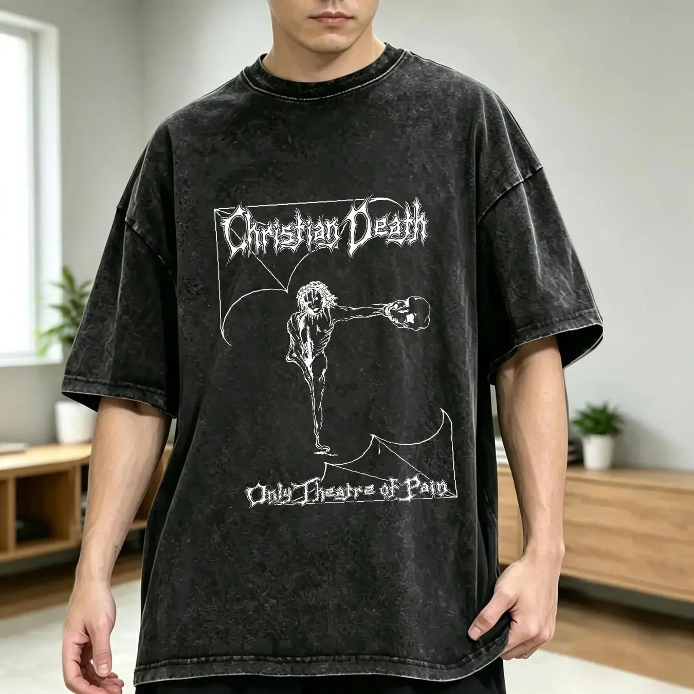 washed T Shirt Christian Death Only Theatre of Pain Rozz Williams long or short sleeves vintage Washed Stylish Slightly homme