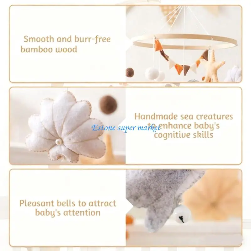 090B Mobile per coralli balena in legno realizzato a mano per culle Facile installazione e sviluppo sensoriale interattivo