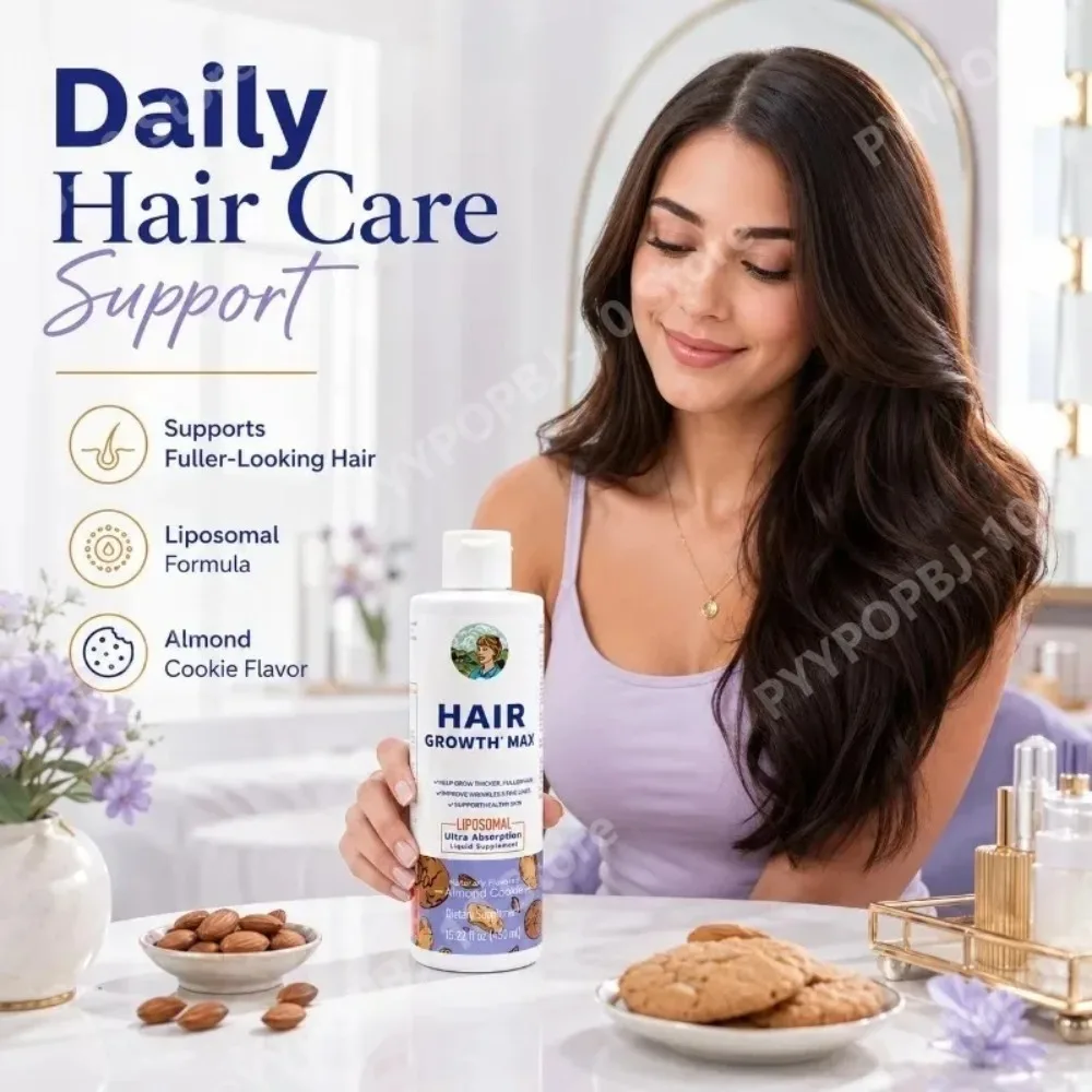 Liposomal Hair Growth Liquid | Thicker Fuller Hair & Wrinkle Reduction with Saw Palmetto & Pumpkin Seed Oil Vegan 30 Servings