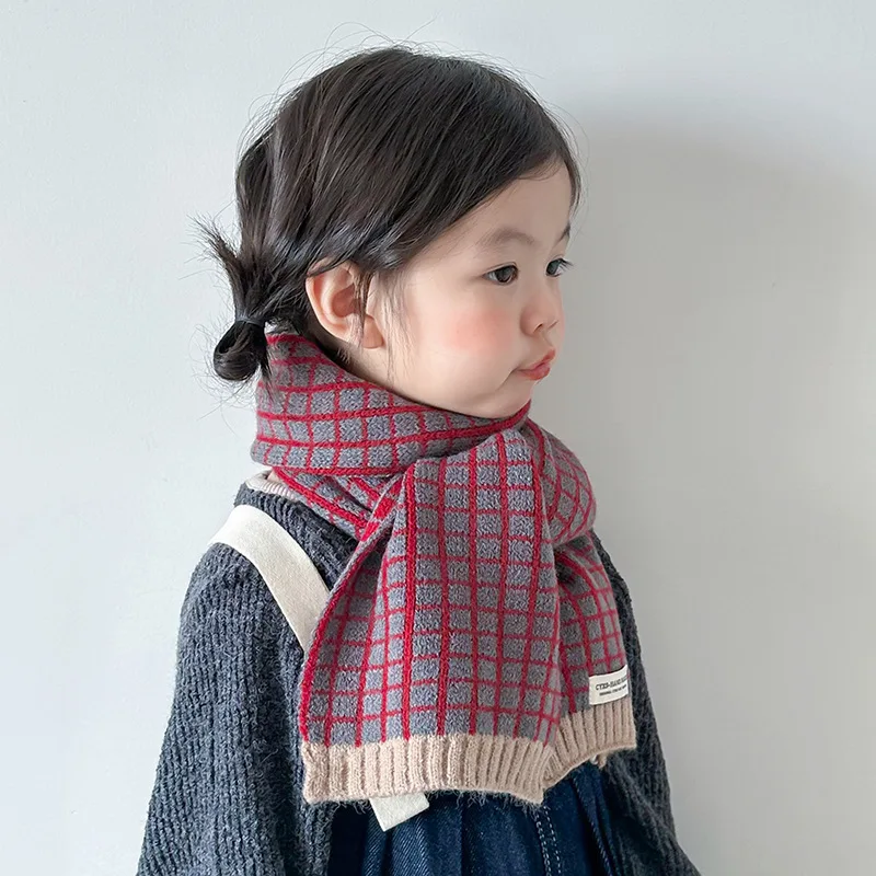 Autumn Winter Warm Plaid Children Scarves Soft Comfortable Woolen Yarn Knit Long Neck Scarf Baby Kids Muffler for Boys Girls